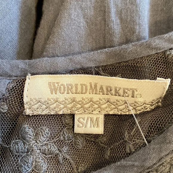 World Market Small/Medium Blue Long Sleeve Smocked Top Giselle Lace Ruffles - Picture 6 of 7